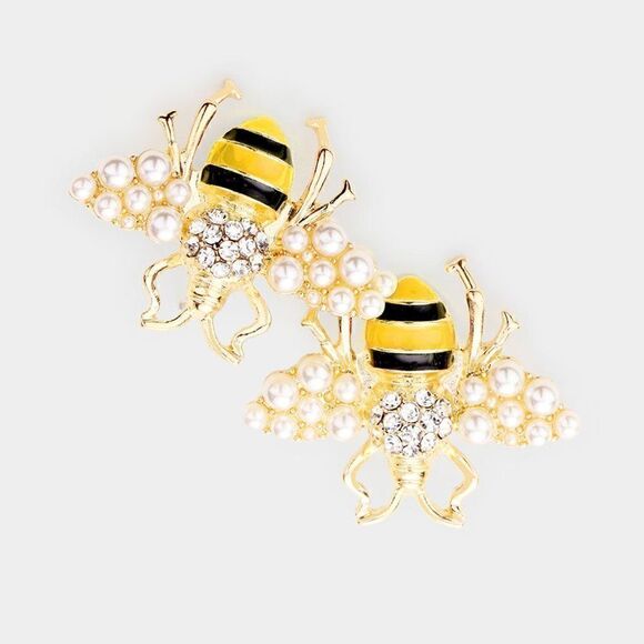 Honey Bee Pearl (faux) Yellow Earrings - Picture 2 of 5